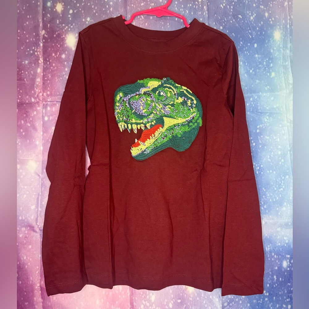 New lands end T-Rex embroidered dinosaur long sleeve shirt